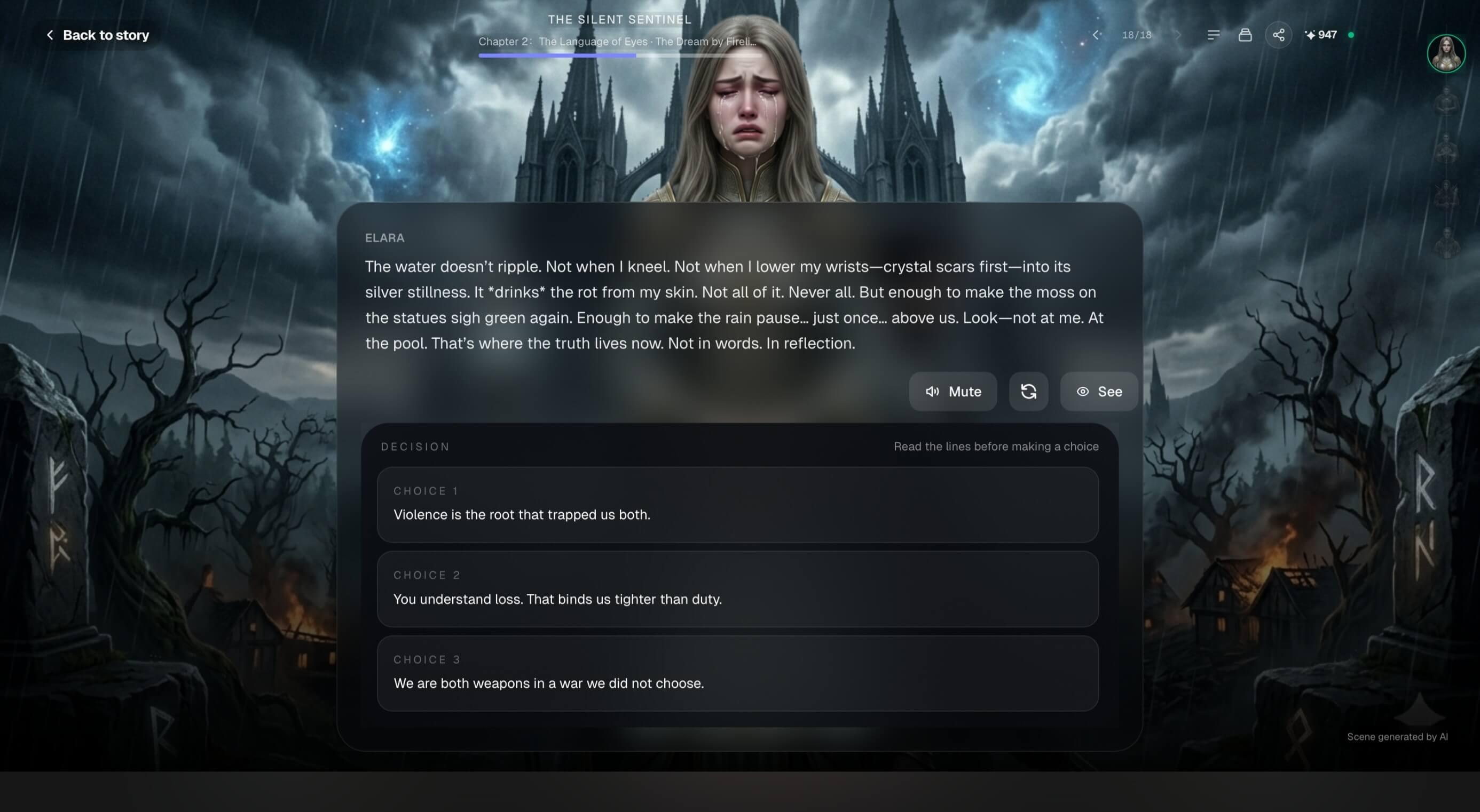 分支决策改变故事走向 — 用户有理由反复回来。